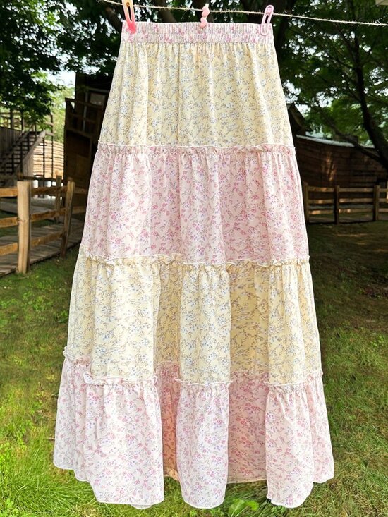 Multicolor Boho Women's Color Block Random Printing Skirt - Picture 2 of 6